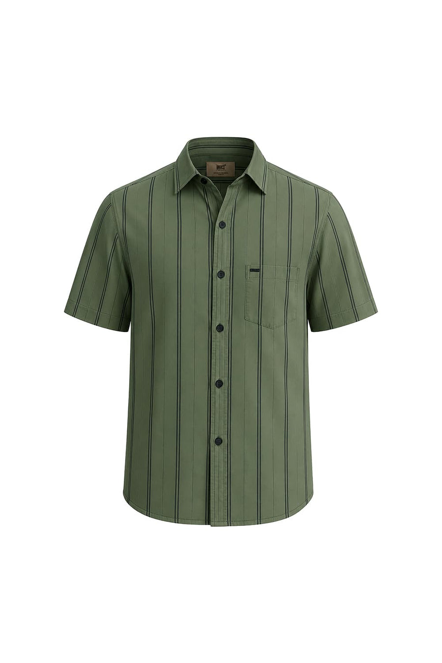 BASICS SLIM FIT OIL GREEN COTTON STRIPE HALFSLEEVES SHIRT