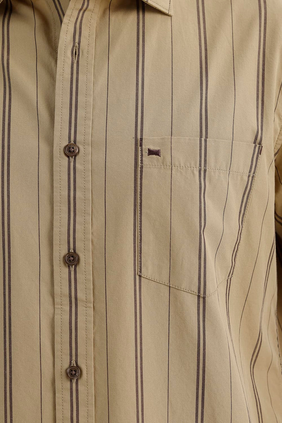 BASICS SLIM FIT LARK KHAKI COTTON STRIPE SHIRT