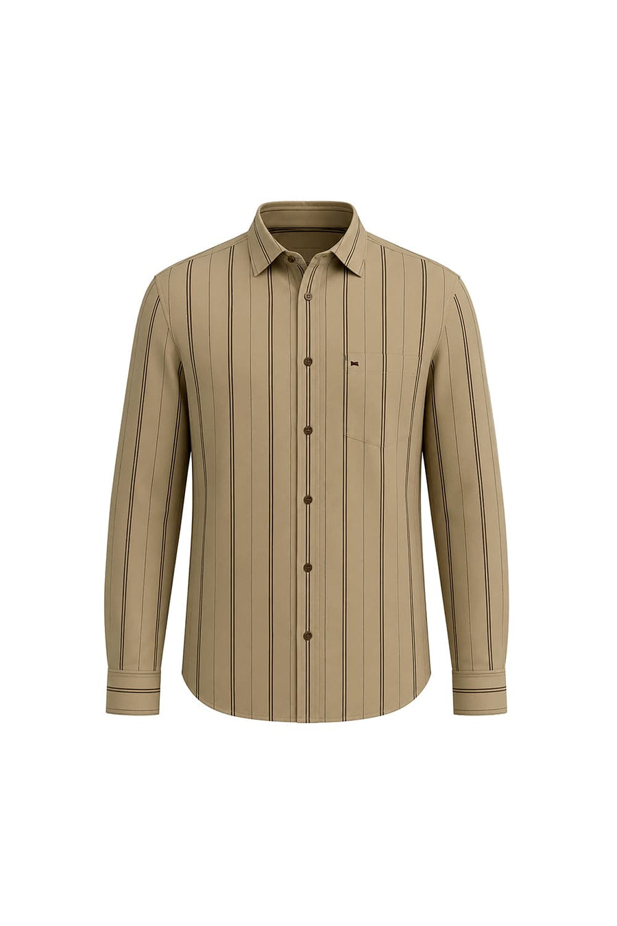BASICS SLIM FIT LARK KHAKI COTTON STRIPE SHIRT