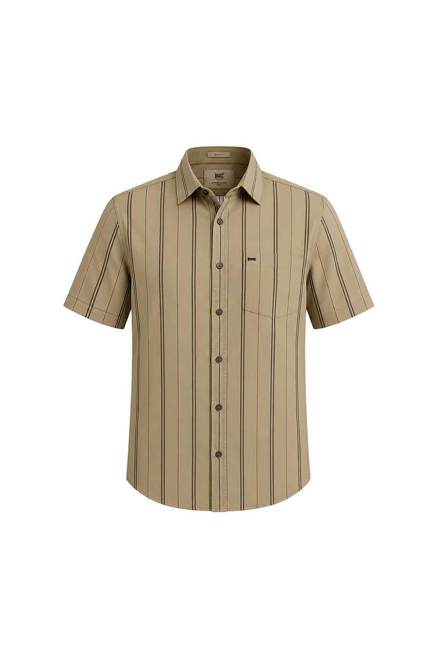 BASICS SLIM FIT LARK KHAKI COTTON STRIPE HALFSLEEVES SHIRT