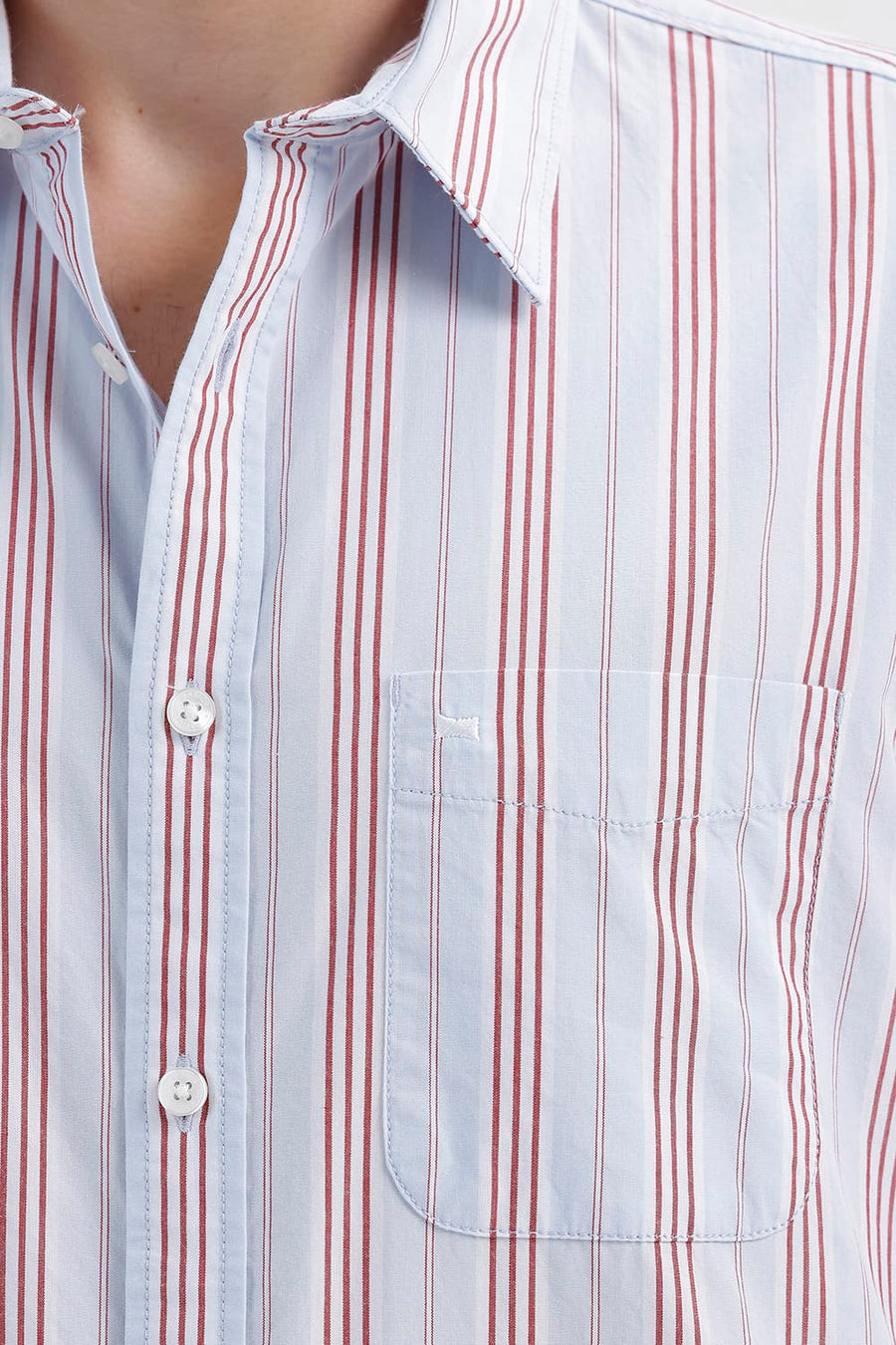 BASICS SLIM FIT HEATHER BLUE COTTON STRIPE SHIRT