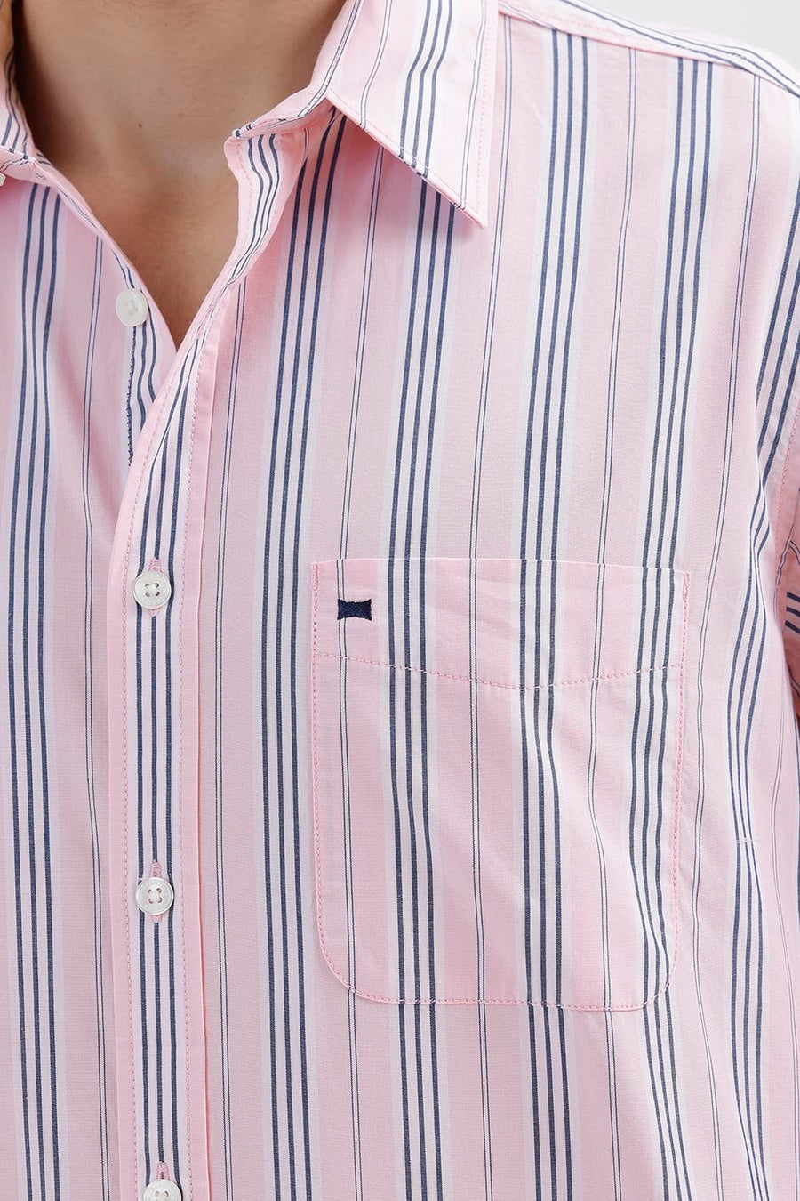 BASICS SLIM FIT PALE PINK COTTON STRIPE SHIRT