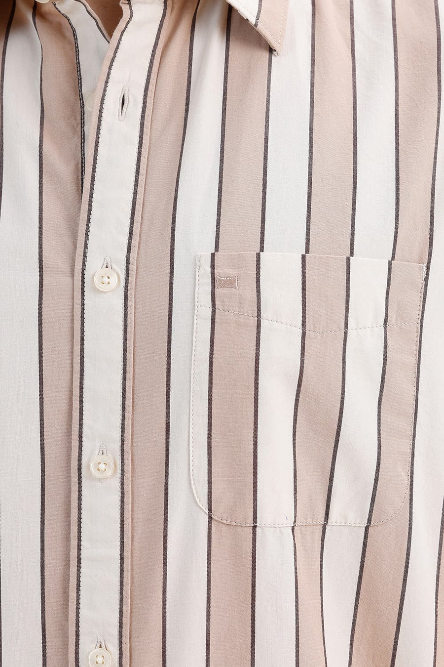 BASICS SLIM FIT NATURAL BROWN COTTON STRIPE SHIRT