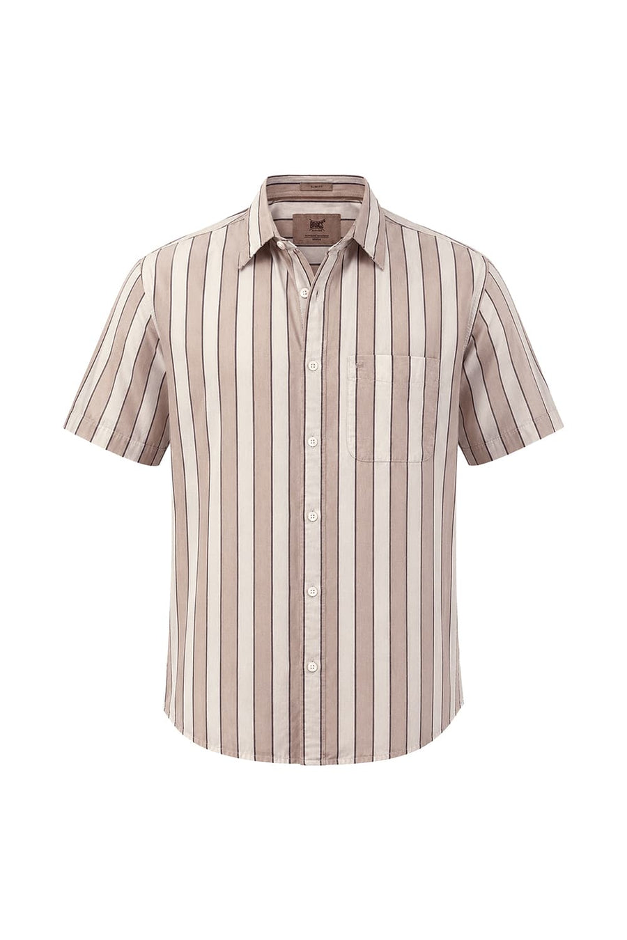 BASICS SLIM FIT NATURAL BROWN COTTON STRIPE HALFSLEEVES SHIRT