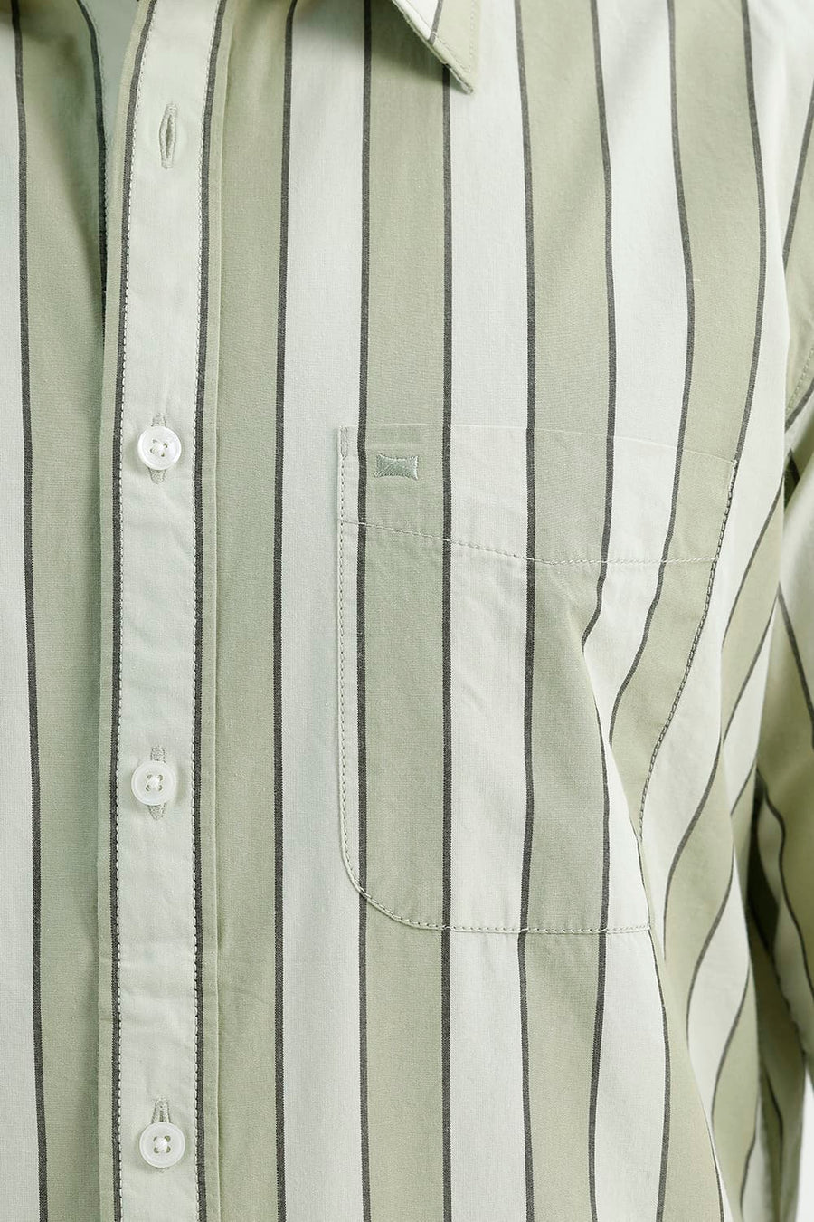 BASICS SLIM FIT BOG GREEN COTTON STRIPE SHIRT