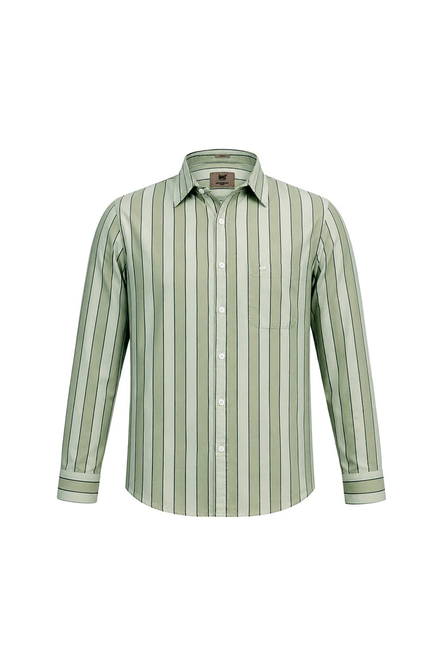 BASICS SLIM FIT BOG GREEN COTTON STRIPE SHIRT