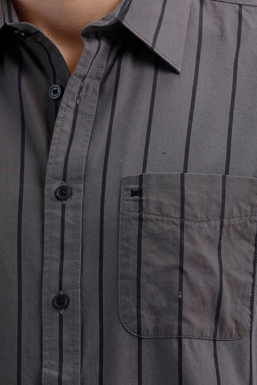 BASICS SLIM FIT TOWER GREY COTTON TWILL STRIPE SHIRT