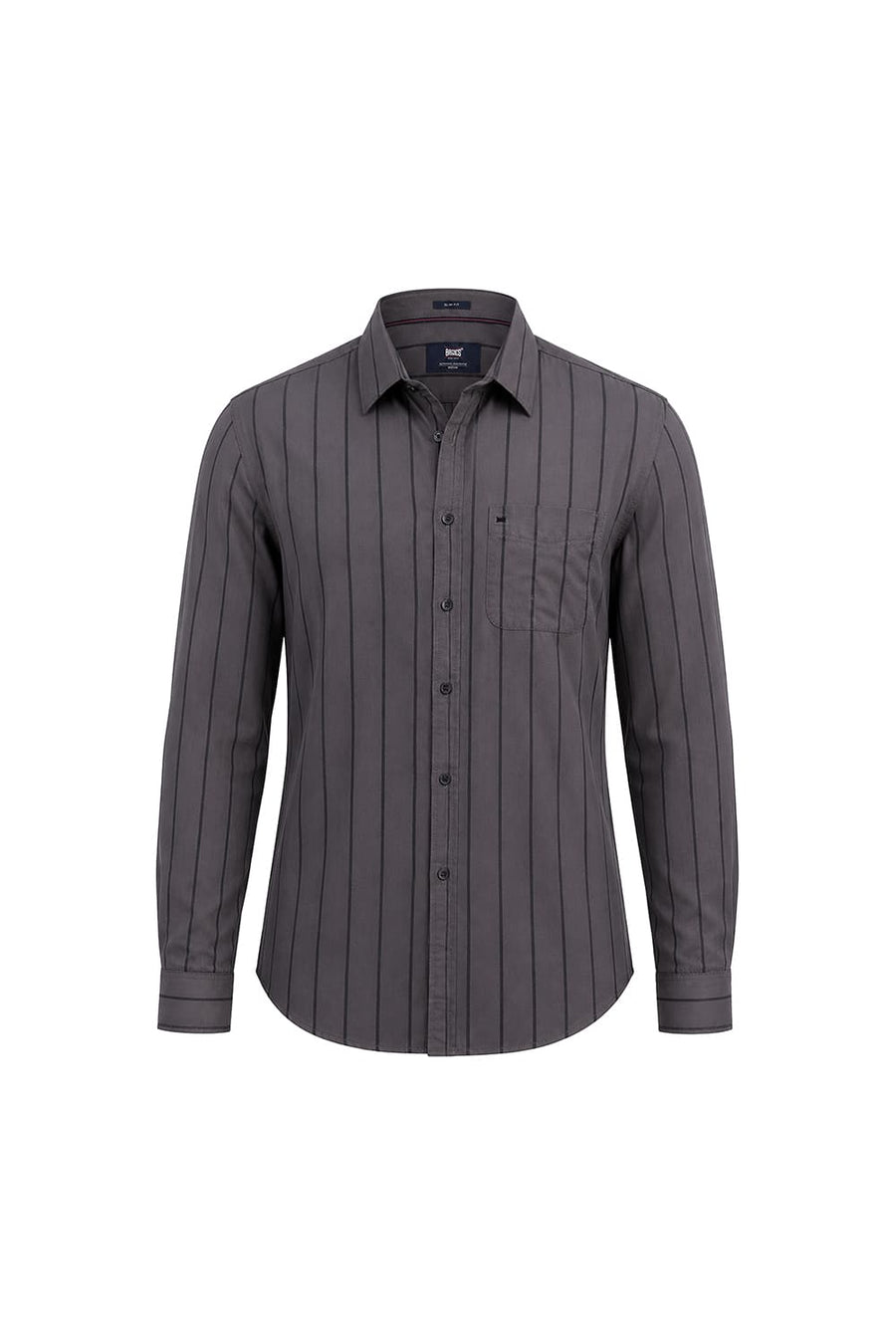 BASICS SLIM FIT TOWER GREY COTTON TWILL STRIPE SHIRT