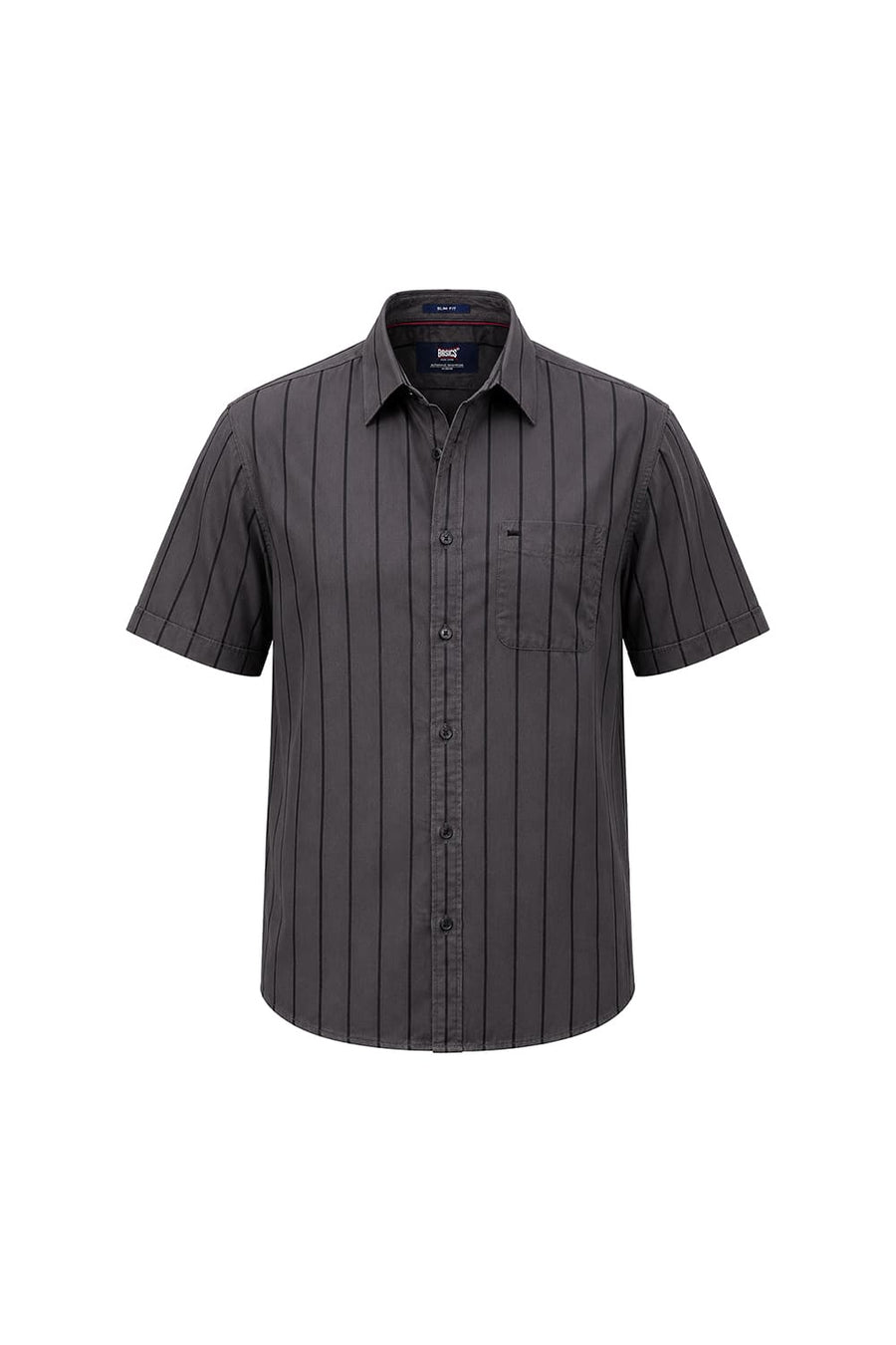 BASICS SLIM FIT TOWER GREY COTTON TWILL STRIPE HALFSLEEVES SHIRT