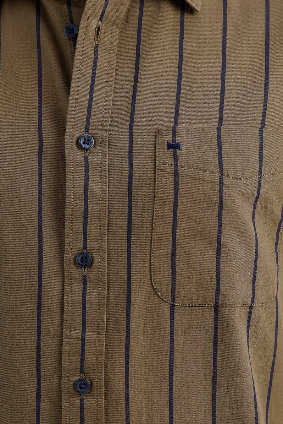 BASICS SLIM FIT KANGAROO KHAKI COTTON TWILL STRIPE SHIRT