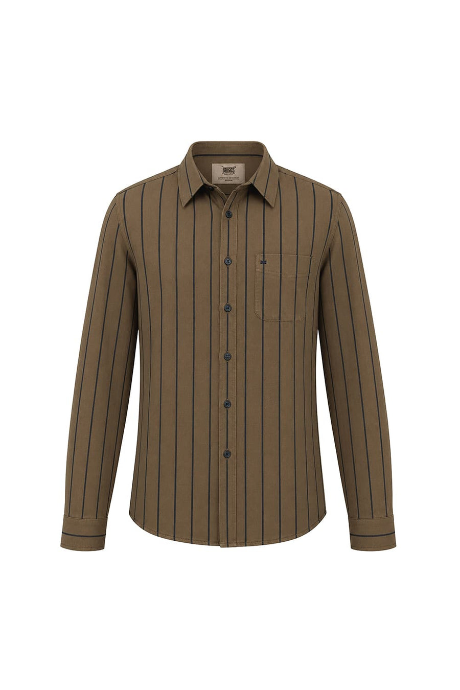 BASICS SLIM FIT KANGAROO KHAKI COTTON TWILL STRIPE SHIRT