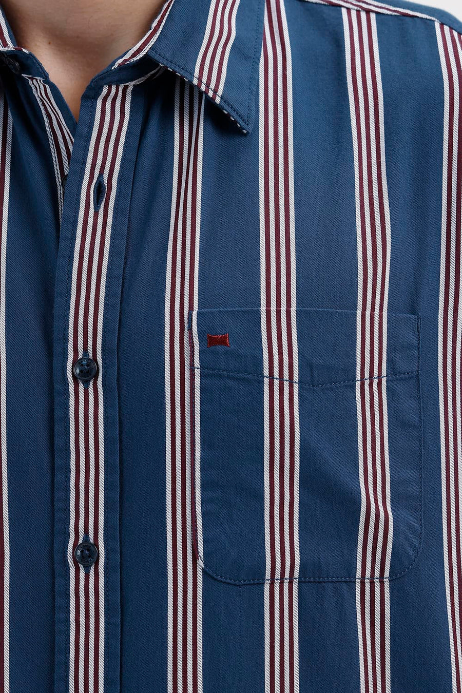 BASICS SLIM FIT STELLAR BLUE COTTON TWILL STRIPE SHIRT