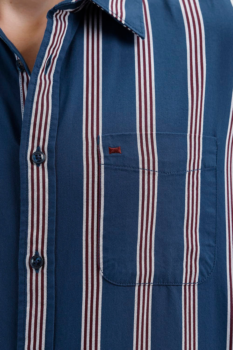 BASICS SLIM FIT STELLAR BLUE COTTON TWILL STRIPE HALFSLEEVES SHIRT