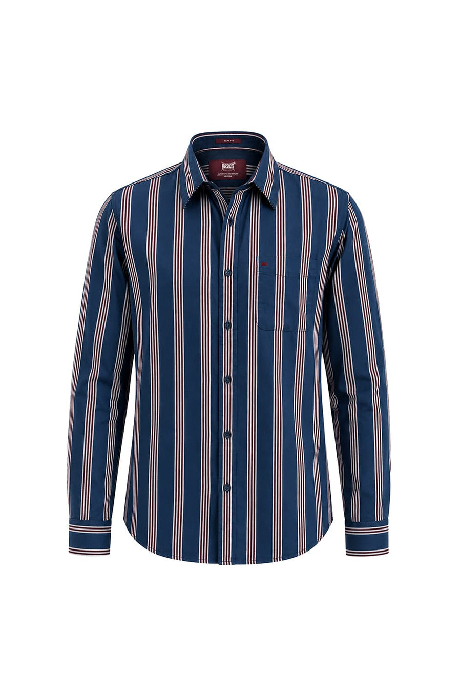 BASICS SLIM FIT STELLAR BLUE COTTON TWILL STRIPE SHIRT