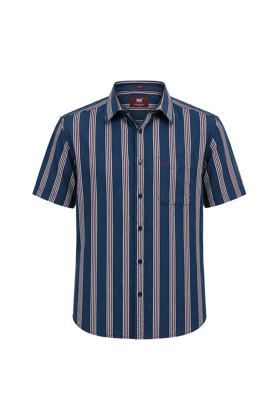 BASICS SLIM FIT STELLAR BLUE COTTON TWILL STRIPE HALFSLEEVES SHIRT