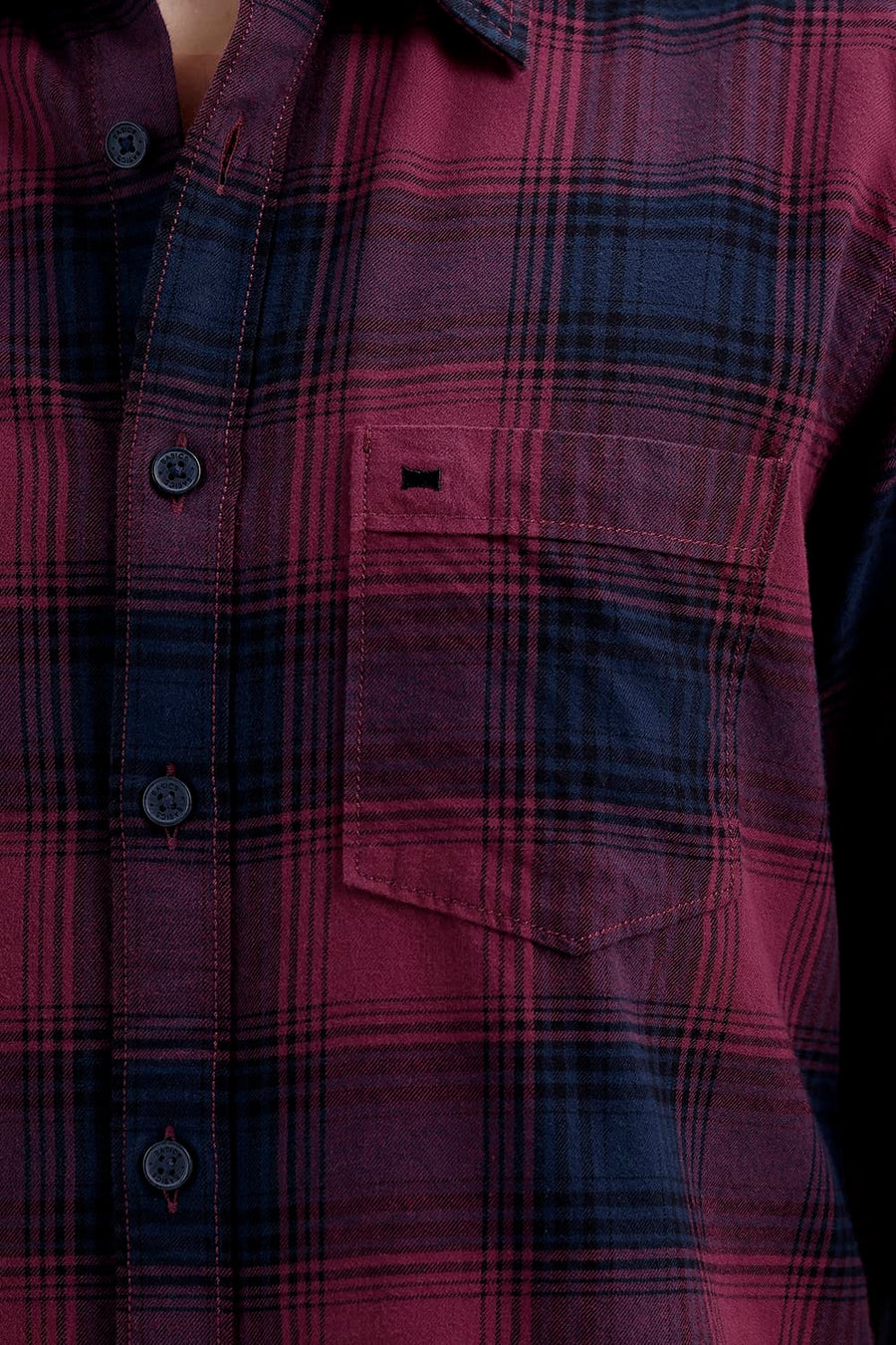 BASICS SLIM FIT DRY WINE COTTON BRUSHED TWILL CHECKS SHIRT