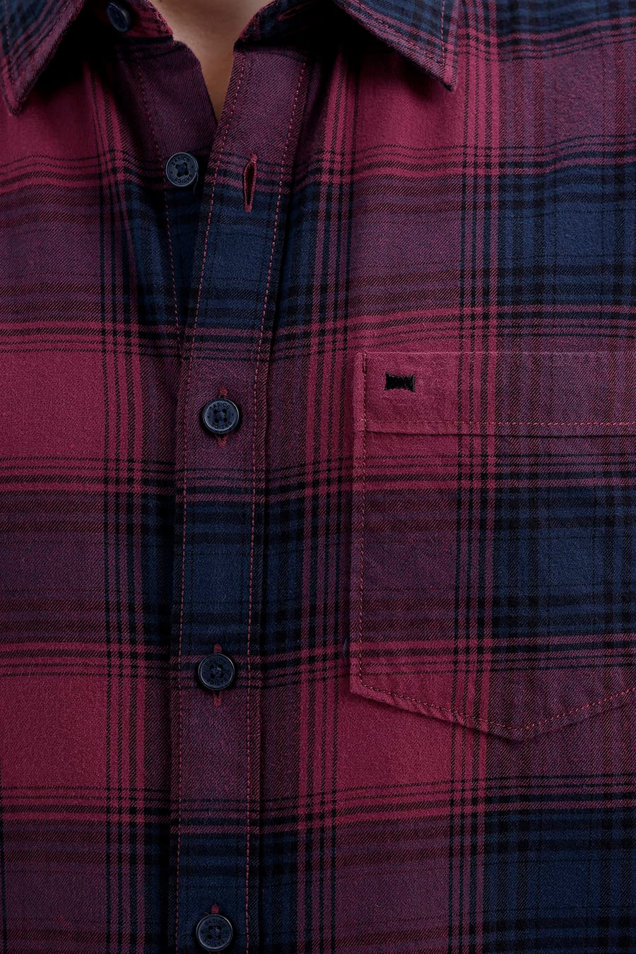 BASICS SLIM FIT DRY WINE COTTON BRUSHED TWILL CHECKS HALFSLEEVES SHIRT