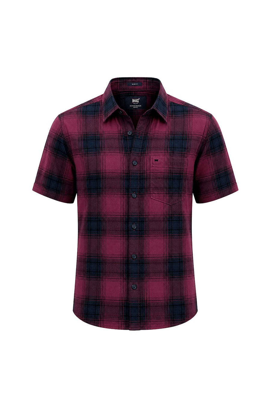 BASICS SLIM FIT DRY WINE COTTON BRUSHED TWILL CHECKS HALFSLEEVES SHIRT