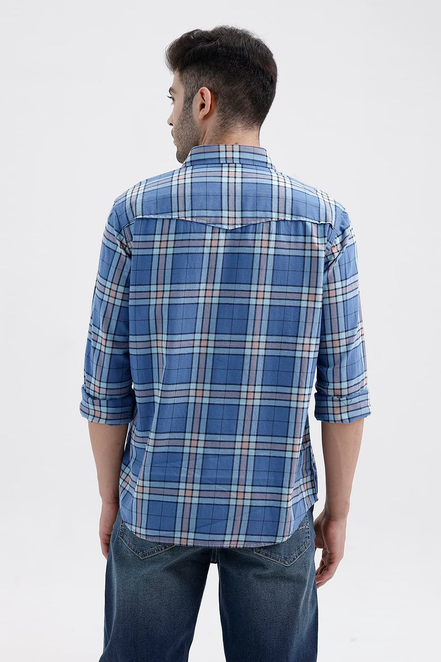 BASICS SLIM FIT BLUE HARBOR COTTON BRUSHED TWILL CHECKS SHIRT