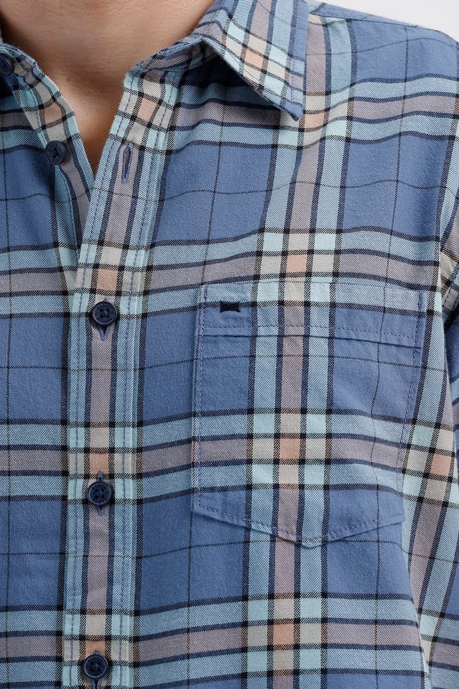BASICS SLIM FIT BLUE HARBOR COTTON BRUSHED TWILL CHECKS SHIRT