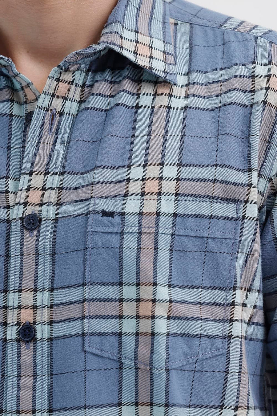 BASICS SLIM FIT BLUE HARBOR COTTON BRUSHED TWILL CHECKS HALFSLEEVES SHIRT