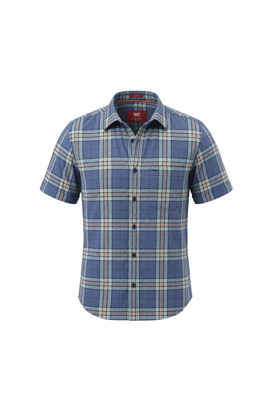 BASICS SLIM FIT BLUE HARBOR COTTON BRUSHED TWILL CHECKS HALFSLEEVES SHIRT