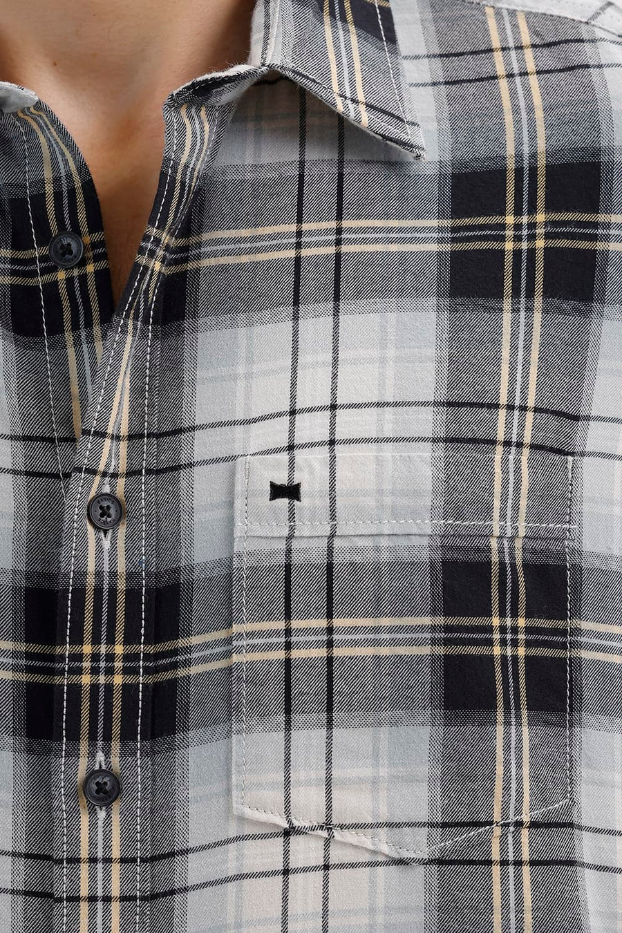 BASICS SLIM FIT BEIGE ONYX COTTON BRUSHED TWILL CHECKS SHIRT