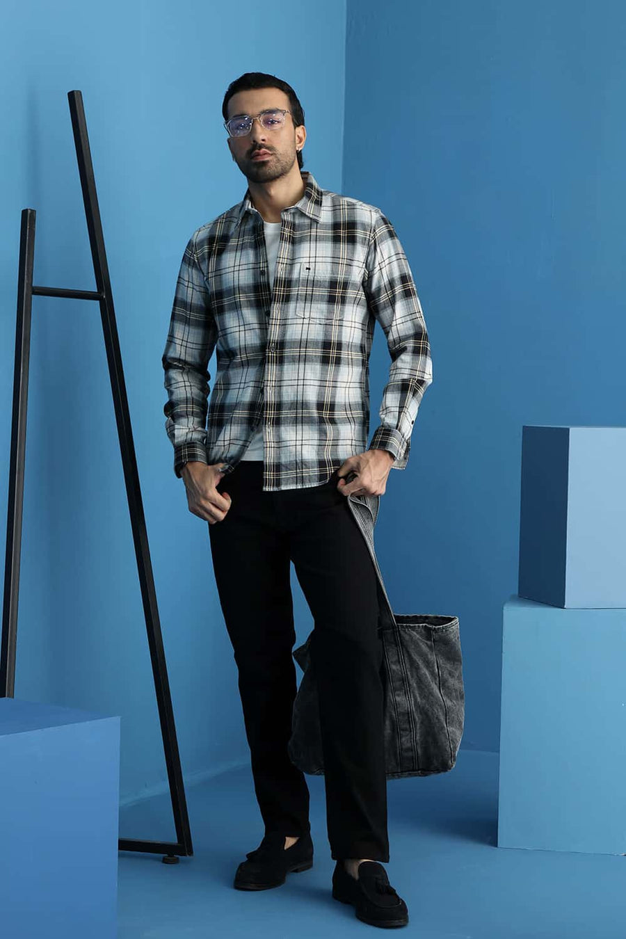 Basics Slim Fit Beige Onyx Cotton Brushed Twill Checks Shirt