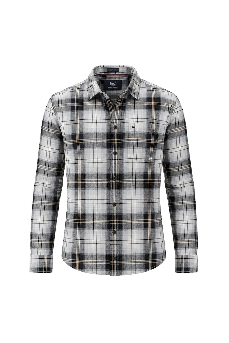 BASICS SLIM FIT BEIGE ONYX COTTON BRUSHED TWILL CHECKS SHIRT