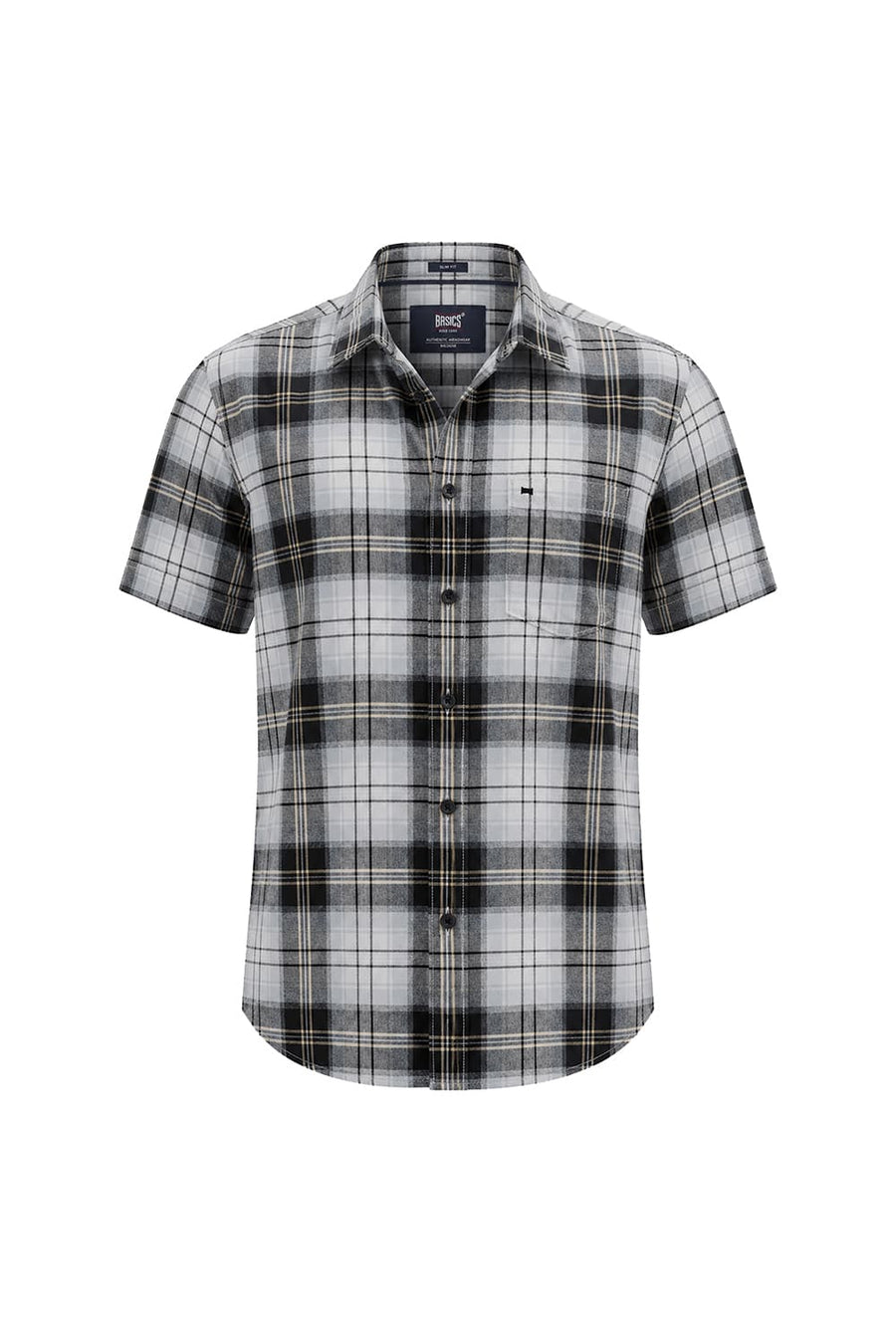 BASICS SLIM FIT BEIGE ONYX COTTON BRUSHED TWILL CHECKS HALFSLEEVES SHIRT