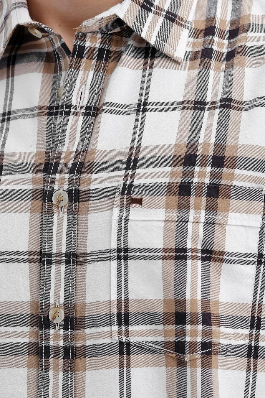 BASICS SLIM FIT LUCENT ECRU COTTON BRUSHED TWILL CHECKS SHIRT