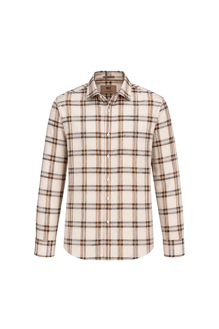 BASICS SLIM FIT BEIGE SAND COTTON TWILL CHECKS SHIRT