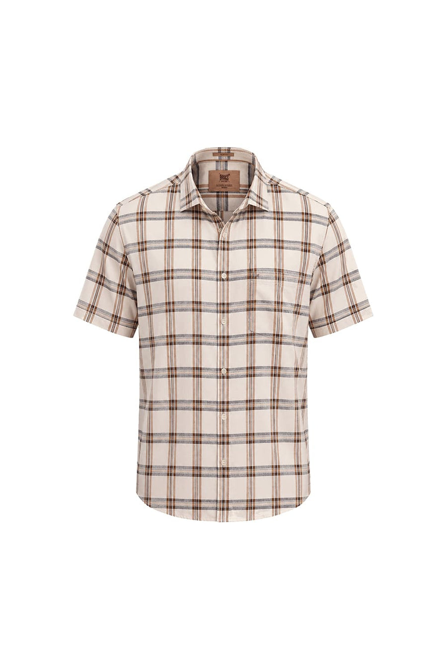 BASICS SLIM FIT BEIGE SAND COTTON TWILL CHECKS HALFSLEEVES SHIRT