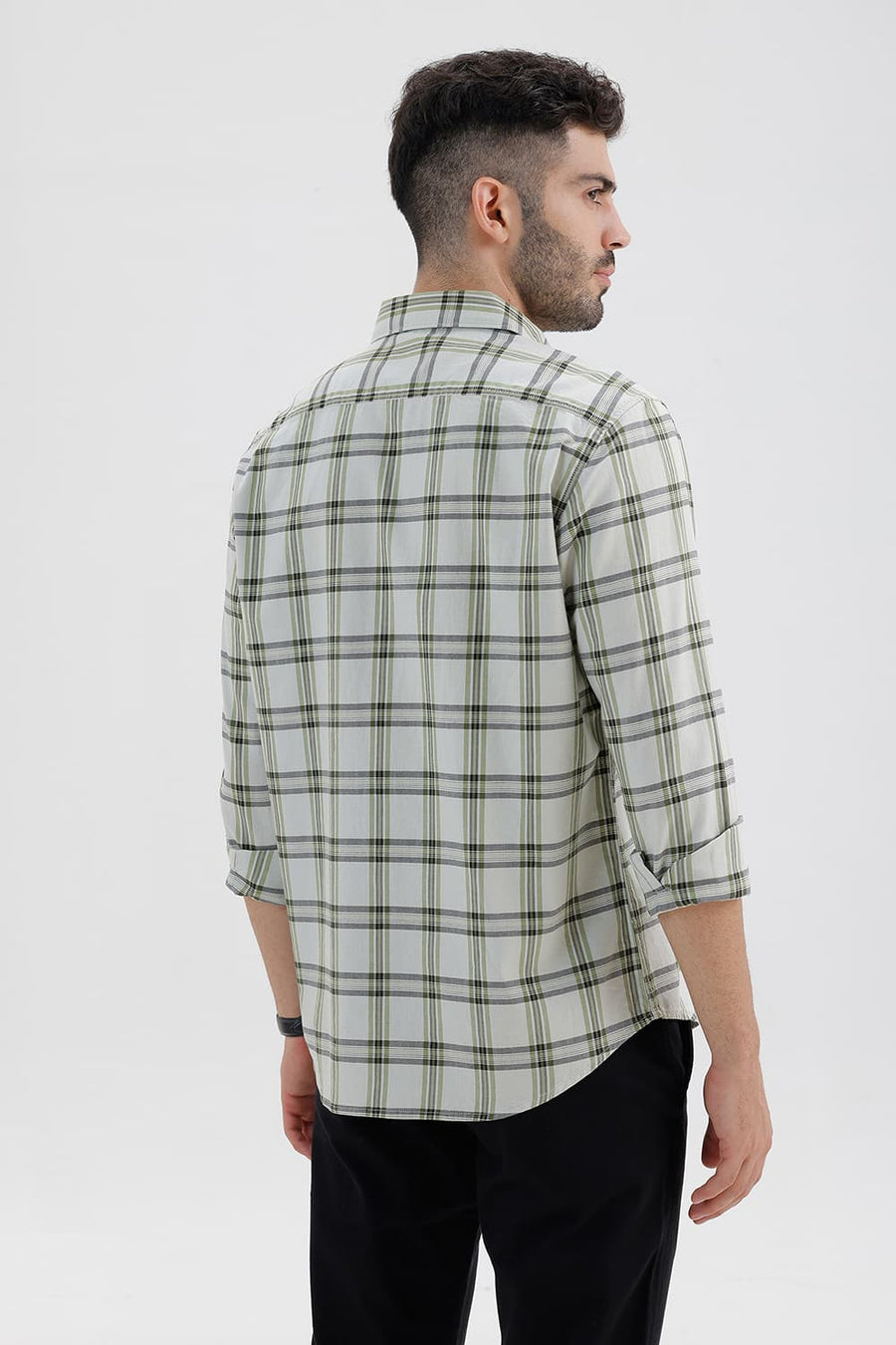 BASICS SLIM FIT WATER LILY COTTON TWILL CHECKS SHIRT