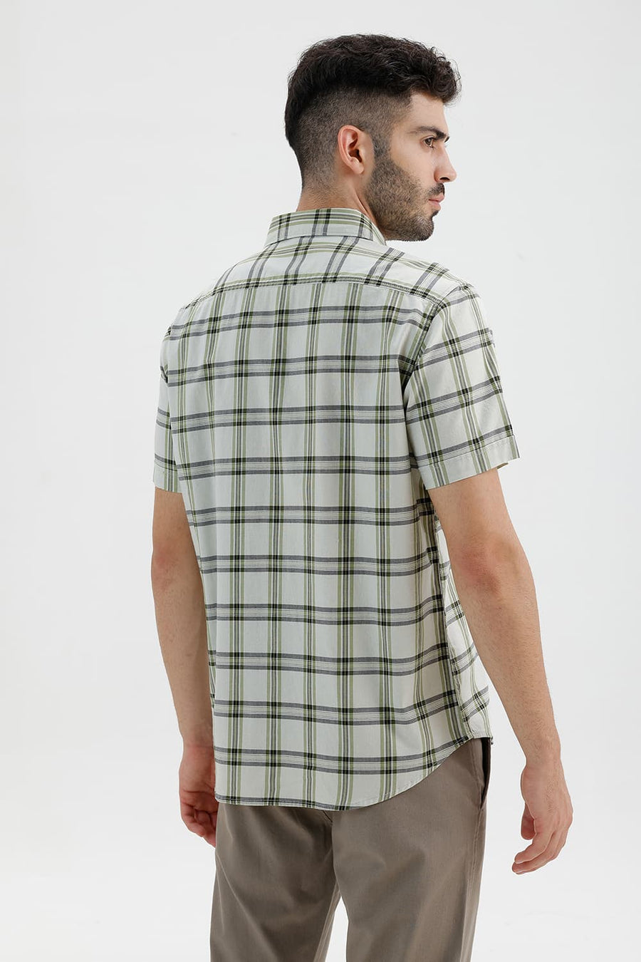BASICS SLIM FIT WATER LILY COTTON TWILL CHECKS HALFSLEEVES SHIRT