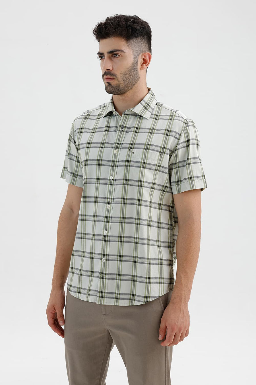 BASICS SLIM FIT WATER LILY COTTON TWILL CHECKS HALFSLEEVES SHIRT