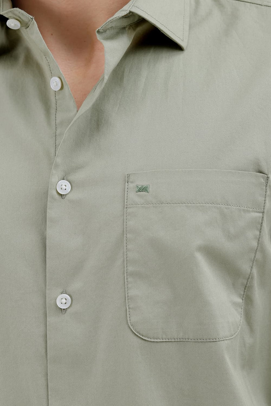 BASICS SLIM FIT TEA GREEN COTTON TWILL SHIRT