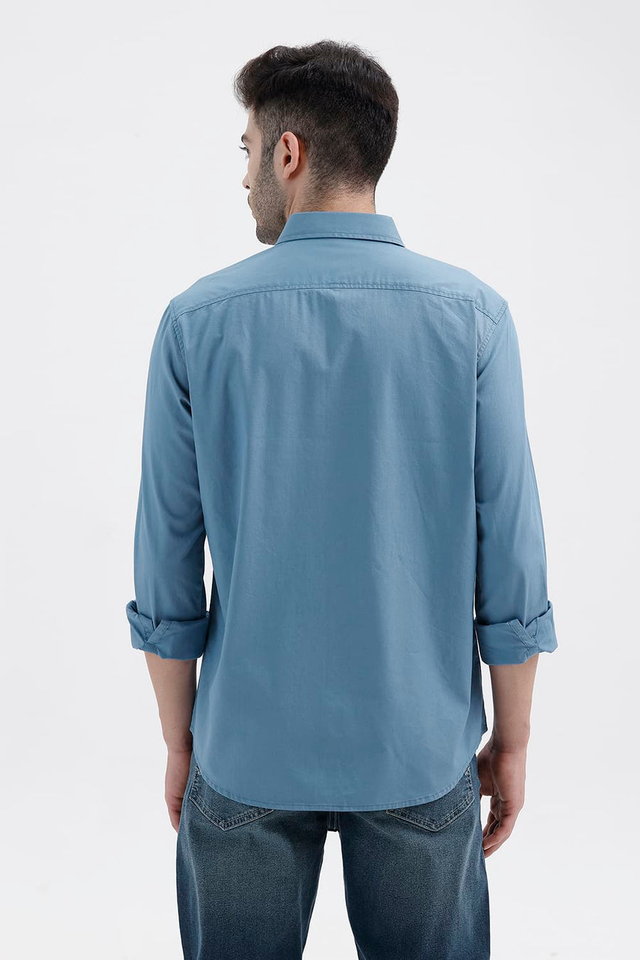 BASICS SLIM FIT PROVINCIAL BLUE COTTON TWILL SHIRT