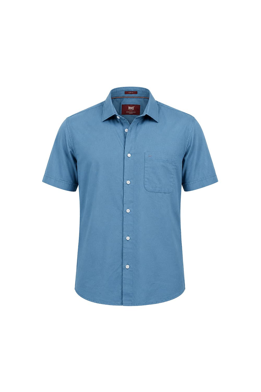 BASICS SLIM FIT PROVINCIAL BLUE COTTON TWILL HALFSLEEVES SHIRT