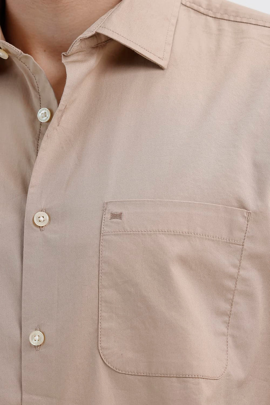 BASICS SLIM FIT TAUPE BROWN COTTON TWILL SHIRT