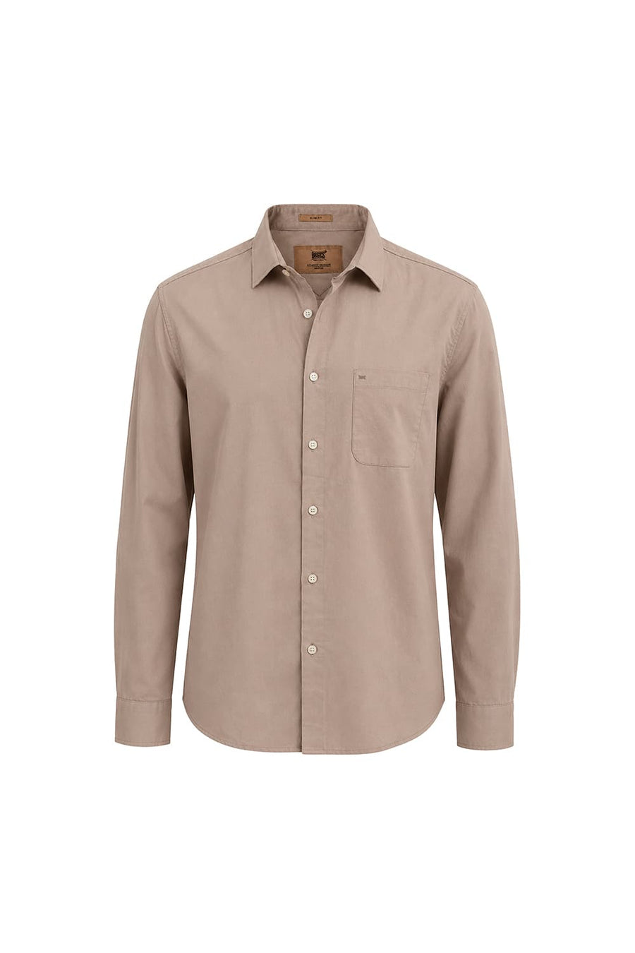 BASICS SLIM FIT TAUPE BROWN COTTON TWILL SHIRT