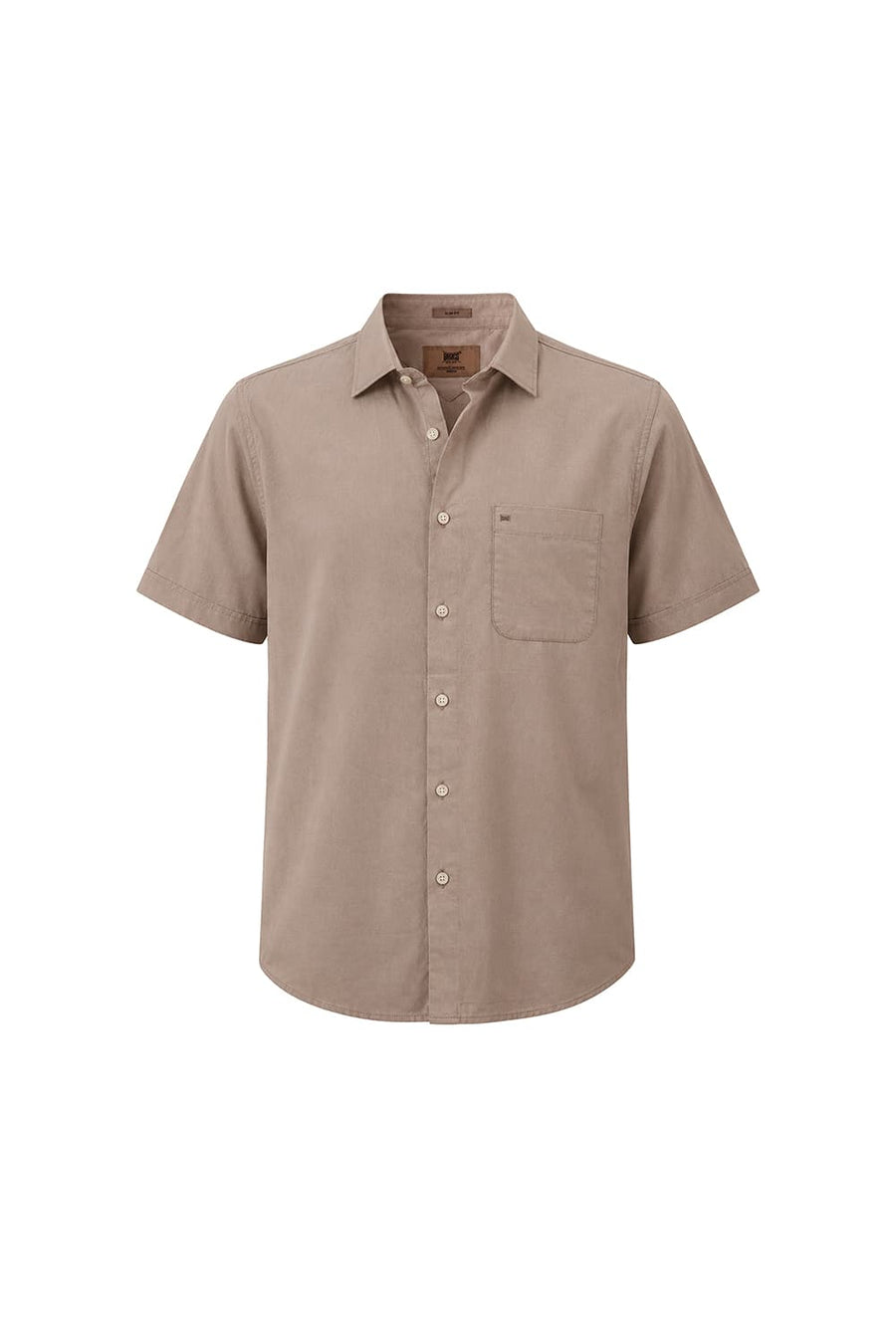 BASICS SLIM FIT TAUPE BROWN COTTON TWILL HALFSLEEVES SHIRT