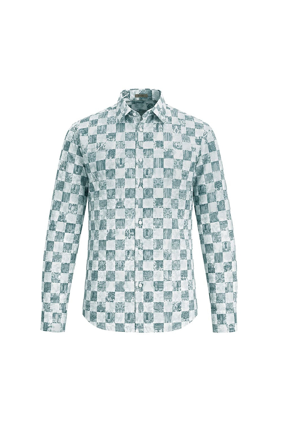 BASICS SLIM FIT PINE GREEN COTTON PRINTED SHIRT