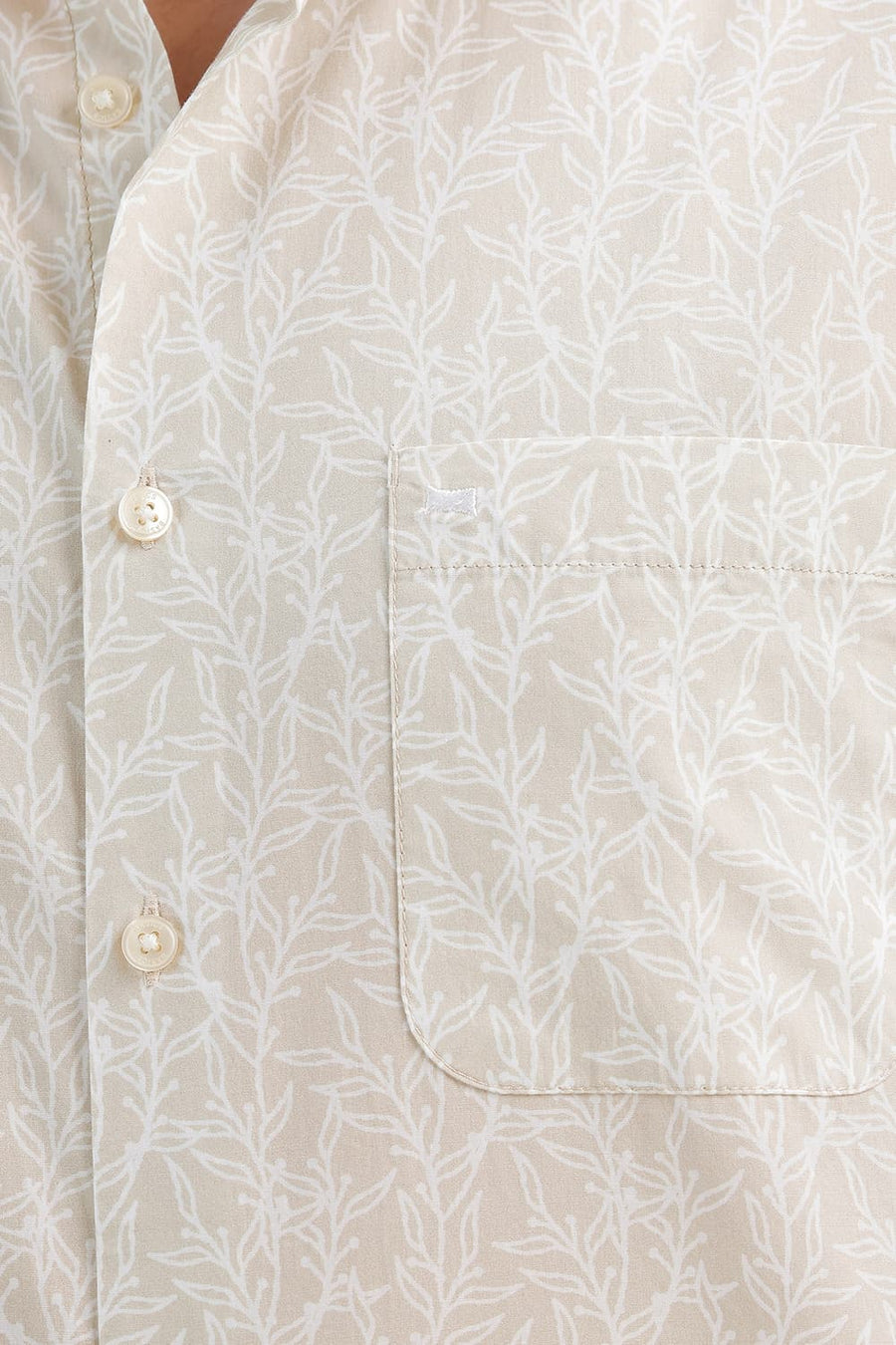 BASICS SLIM FIT FOG KHAKI COTTON PRINTED HALFSLEEVES SHIRT