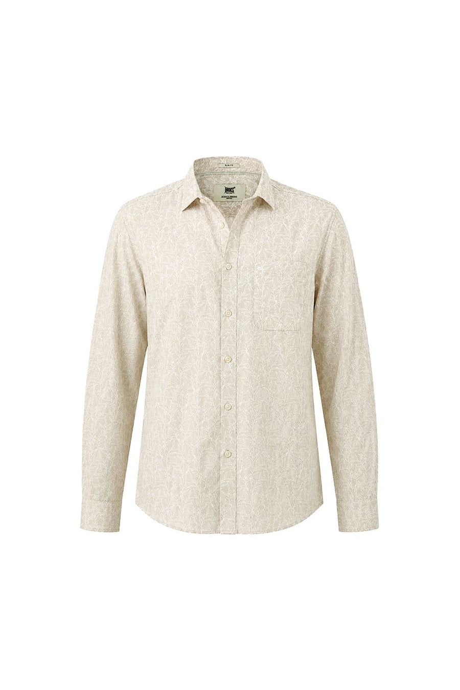 BASICS SLIM FIT FOG KHAKI COTTON PRINTED SHIRT