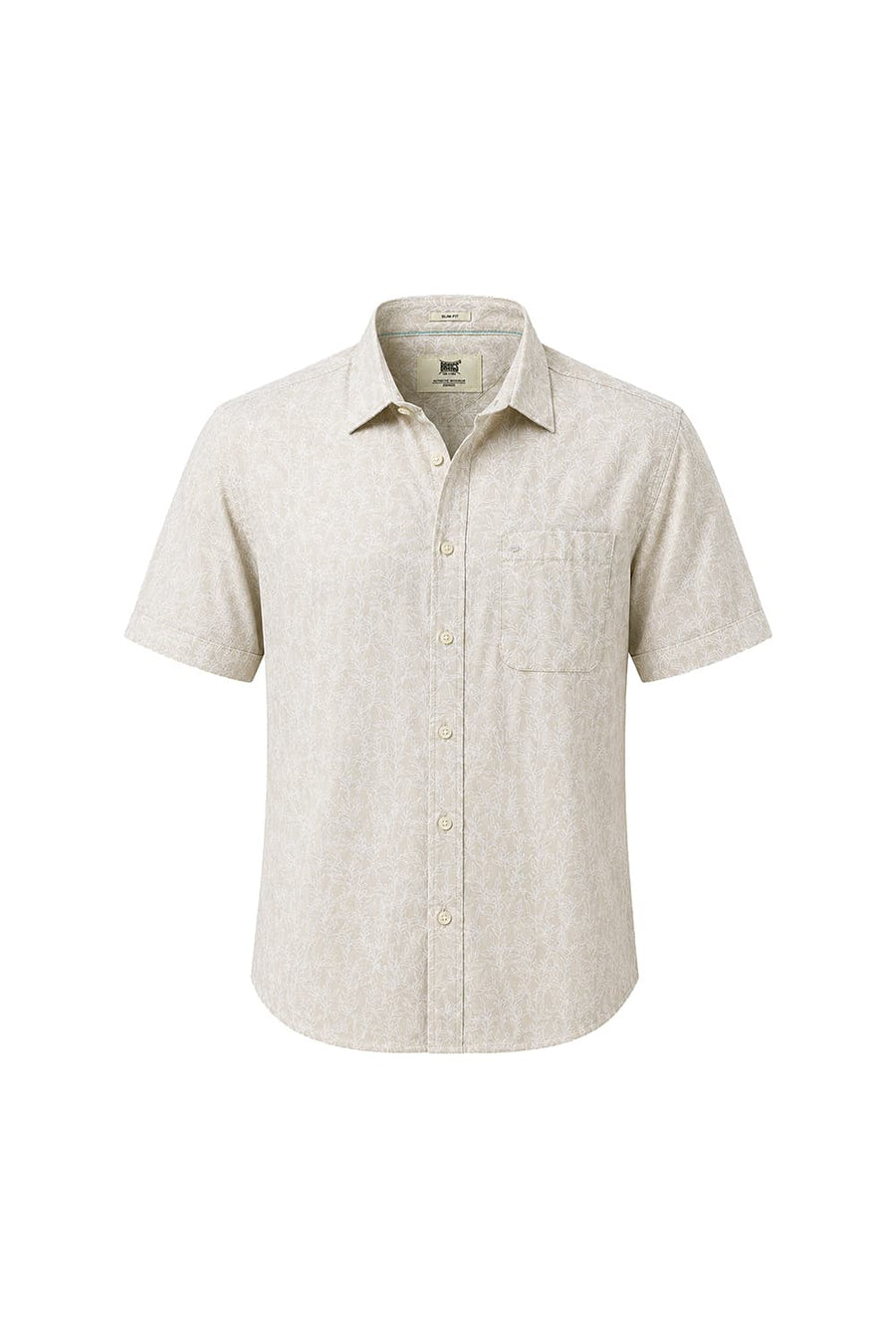 BASICS SLIM FIT FOG KHAKI COTTON PRINTED HALFSLEEVES SHIRT