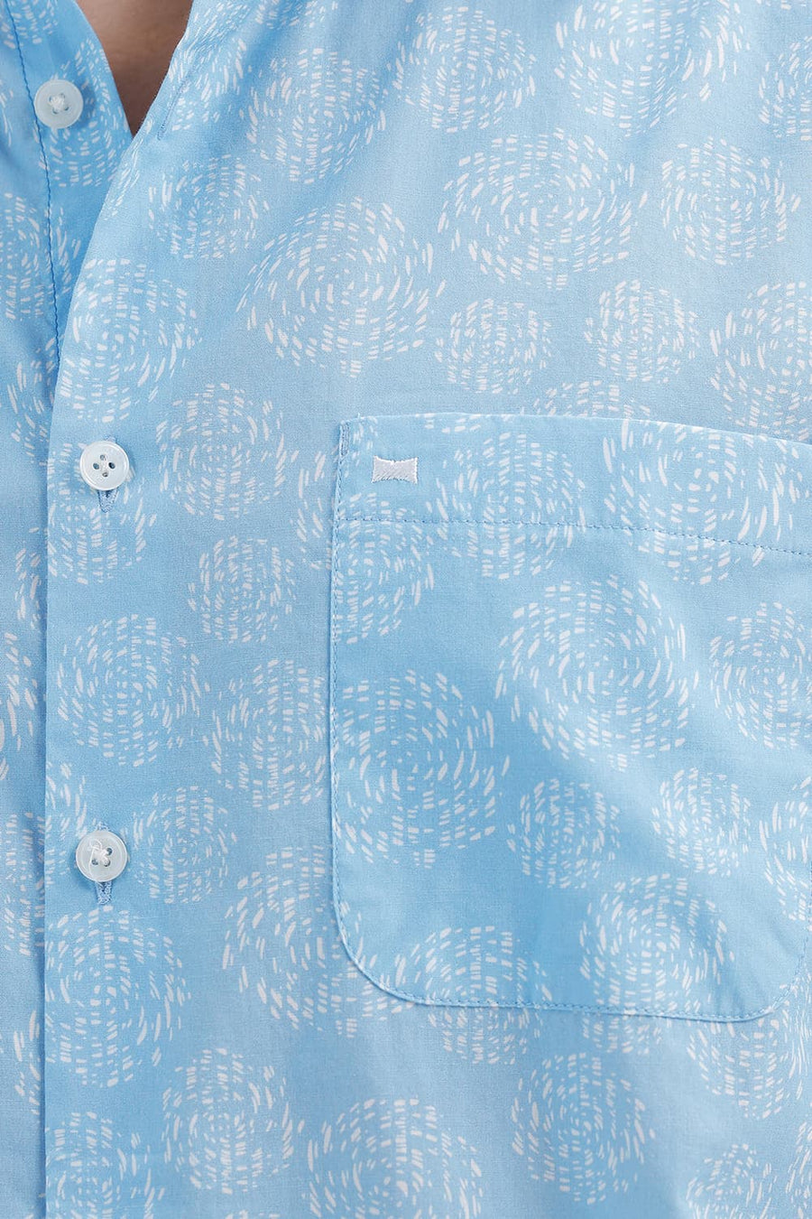 BASICS SLIM FIT CANAL BLUE COTTON PRINTED SHIRT