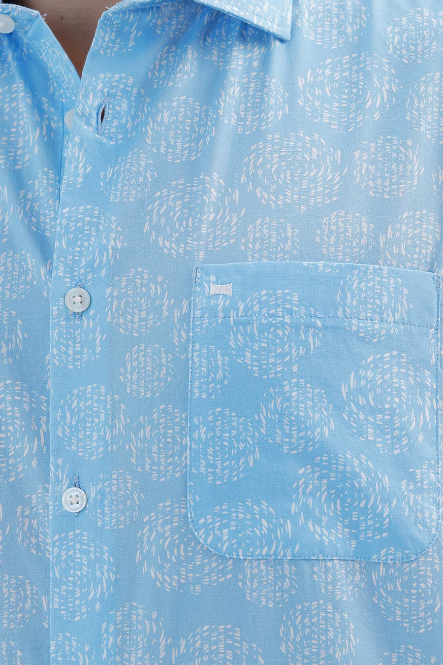 BASICS SLIM FIT CANAL BLUE COTTON PRINTED HALFSLEEVES SHIRT