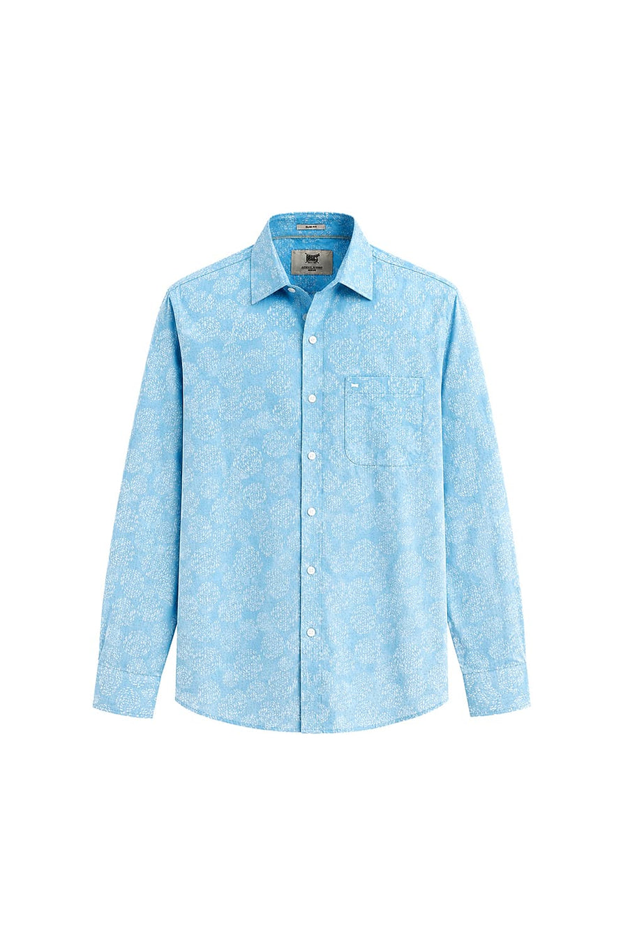 BASICS SLIM FIT CANAL BLUE COTTON PRINTED SHIRT