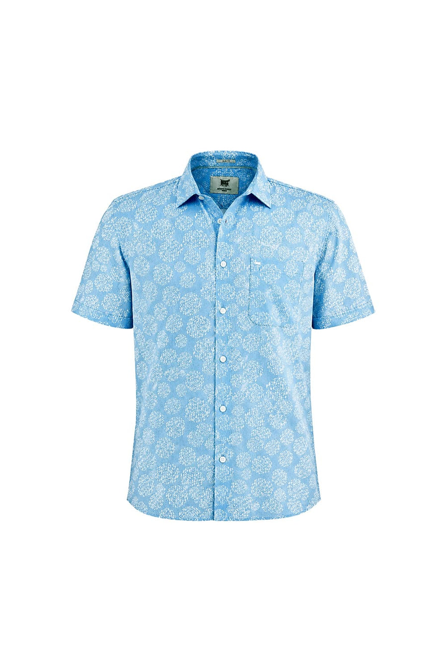 BASICS SLIM FIT CANAL BLUE COTTON PRINTED HALFSLEEVES SHIRT